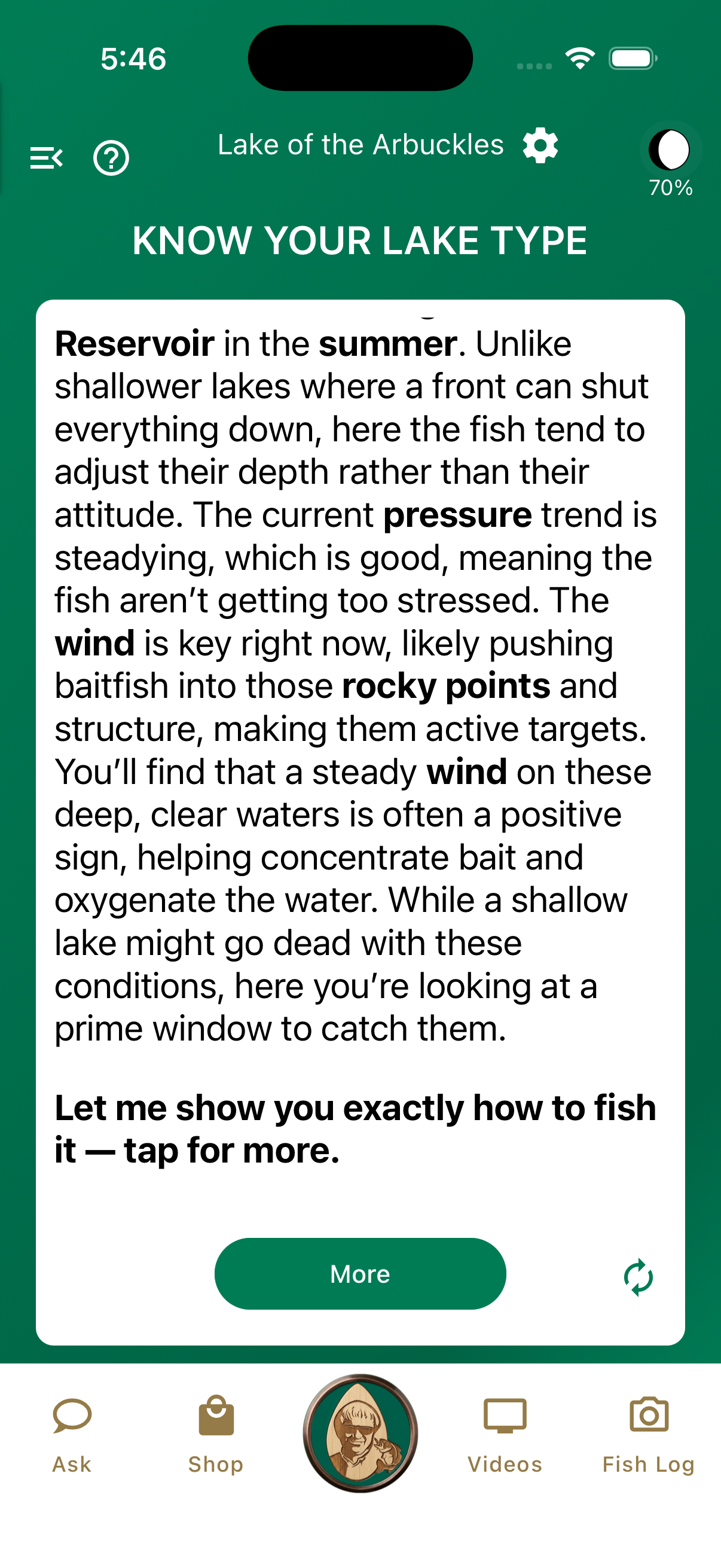 Jimmy Houston Fishing app lake intelligence screen
